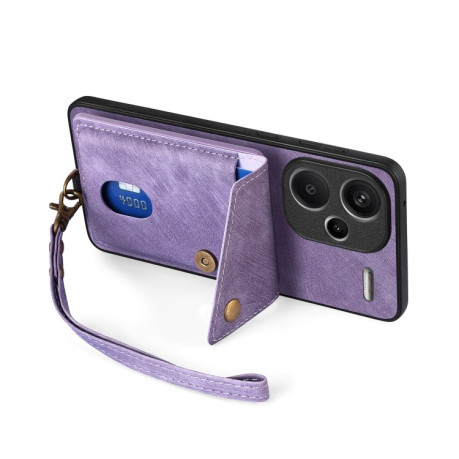 Противоударный чехол Retro Card Wallet Fold Leather для Xiaomi Redmi Note 13 Pro+ - фиолетовый