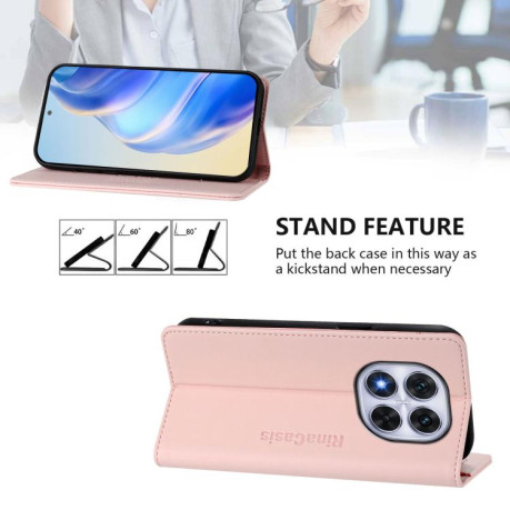Чохол-книжка RC01 Dual-Folded Magnetic Suction RFID Leather на Xiaomi Redmi Note 14 Pro 4G - рожевий