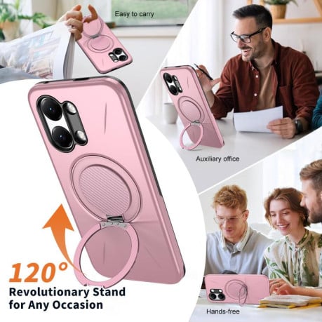 Чохол Metal Rotation Holder MagSafe TPU Hybrid PC з металевим поворотним тримачем і MagSafe на Xiaomi Redmi Turbo 5 Max 5G / Poco X8 Pro Max 5G — рожевий