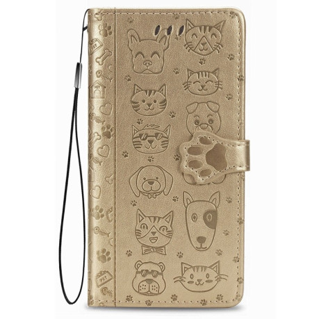 Чехол-книжка Cute Cat and Dog Embossed на Xiaomi Mi Note 10 Lite - золотой