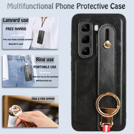 Противоударный чехол Wristband Leather Back для Infinix Hot 50 Pro 4G - черный