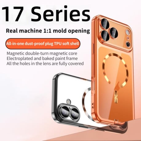 Чехол Plating Paint с MagSafe и защитой камеры для iPhone 17 Pro Max — прозрачный