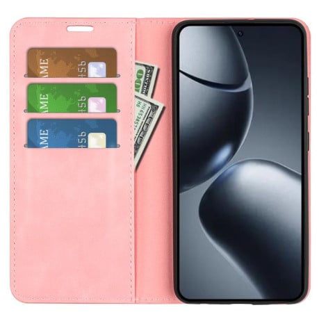 Чехол-книжка в стиле Retro мягкое покрытие Skin Feel деловой дизайн на Xiaomi 15T Pro - розовый