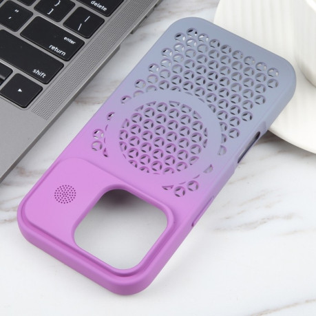 Противоударный чехол Gradient Color Honeycomb Aromatherapy MagSafe для iPhone 16 Pro - Purple Grey