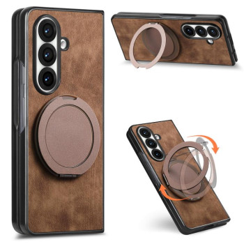 Чехол Retro Leather Rotation Round Holder с поворотным круглым держателем на Samsung Galaxy Fold8 Ultra 5G — коричневый