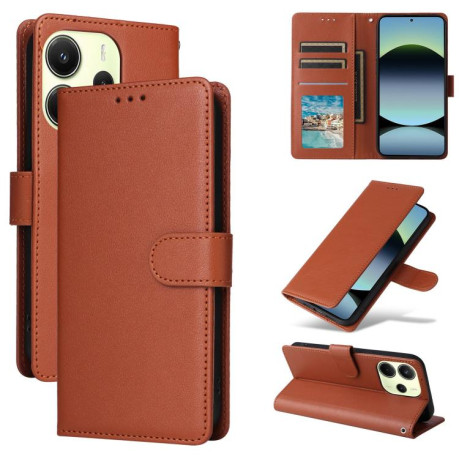 Чохол-книжка 3-Card Slots Multifunctional Leather для Xiaomi Redmi Note 14 4G 164.48mm - коричневий
