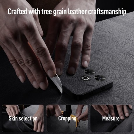 Чехол Tree Bark Leather Shockproof для Xiaomi Redmi 13 4G - черный