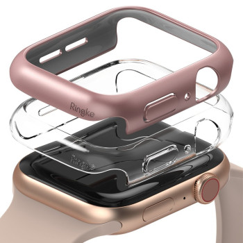 Противоударные накладки Ringke Slim 2x set для Apple  Watch 6 / 5 / 4 40mm - прозрачная и розовая