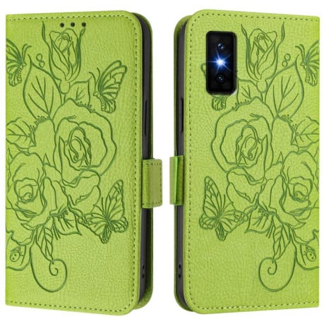 Чохол-книжка з тисненням Rose з магнітним хлястиком та захистом RFID на Infinix GT 30 Pro - зелений