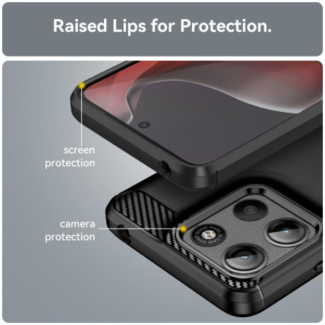 Противоударный чехол Brushed Texture Carbon Fiber на Motorola Moto G15 - черный