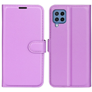 Чохол-книжка з фактурою Litchi та магнітним хлястиком на Samsung Galaxy M22 - фіолетовий