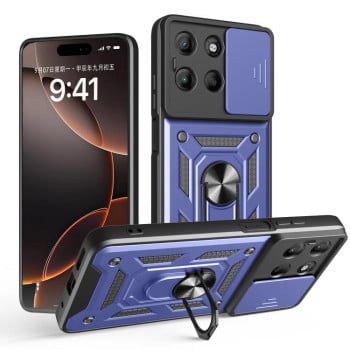 Чехол со шторкой на камеру Sliding Camshield и подставкой на Motorola Moto G15 4G - синий