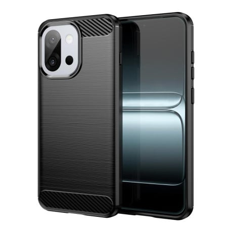 Противоударный чехол Brushed Texture Carbon Fiber на OnePlus 13T - черный