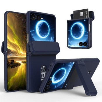 Чехол Escase со шнурком, подставкой и отсеком на карт на Samsung Galaxy Flip8 5G — тёмно-синий