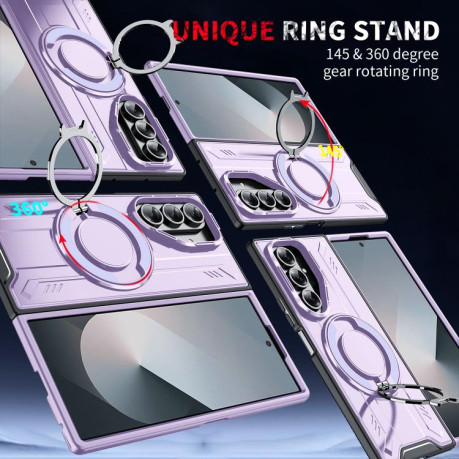 Ударозахисний чохол Transparent MagSafe Magnetic Rotating Ring Holder для Samsung Galaxy Fold 7 5G - фіолетовий