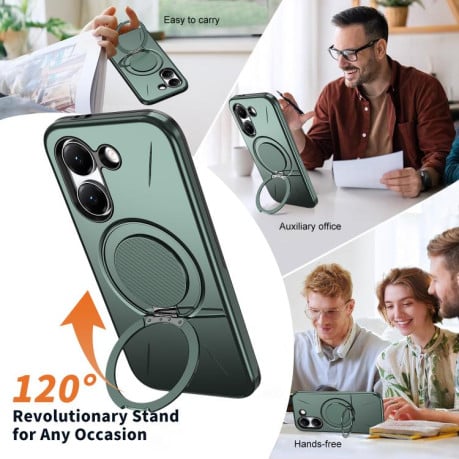 Чехол Metal Rotation Holder MagSafe TPU Hybrid PC с металлическим поворотным держателем и MagSafe на Xiaomi Redmi Turbo 5 5G / Poco X8 Pro 5G — серо-зелёный