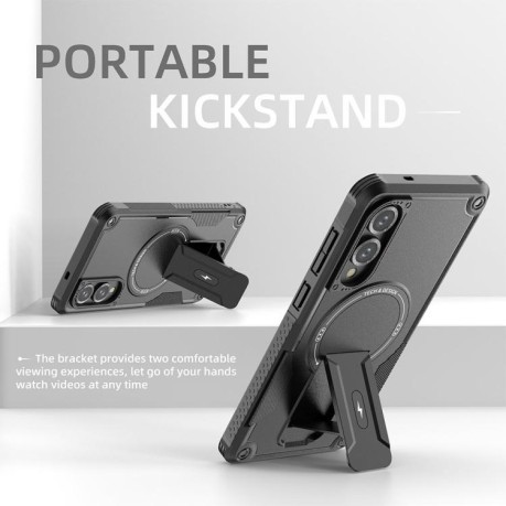 Противоударный чехол MagSafe Holder Armor PC Hybrid для Samsung Galaxy S25 Edge 5G - черный
