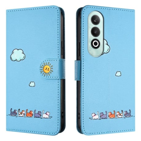 Чехол-книжка Cartoon Cats Leather на OnePlus Nord CE 4 5G - синий