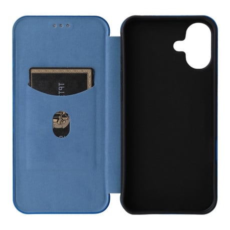 Чехол-книжка Carbon Fiber Texture на iPhone 16 - синий