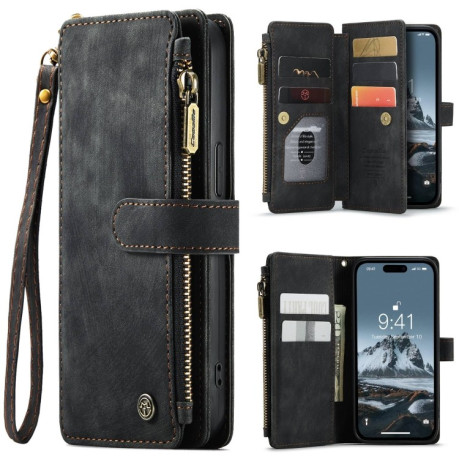 Кожаный чехол-кошелек CaseMe-C30 для iPhone 15 Pro Max - черный