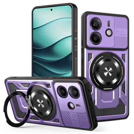 Ударозащитный чехол Transparent MagSafe Magnetic Rotating Ring Holder на Xiaomi Redmi Note 14 4G 164.84mm - фиолетовый