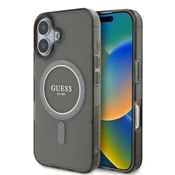 Оригинальный чехол Guess IML Glitter Circle MagSafe для iPhone 16 - black