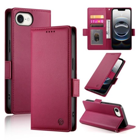 Чехол-книжка Side Buckle Magnetic Frosted Leather для iPhone 16e - винно-красный