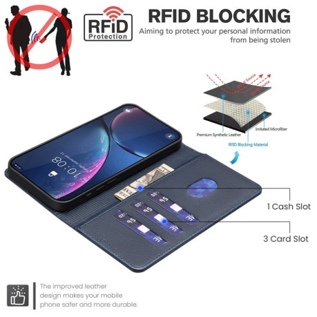 Чехол-книжка Litchi Texture RFID Anti-theft Leather для Xiaomi Redmi Note 14 5G/Poco M7 Pro 5G - синий