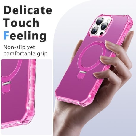 Протиударний чохол Solid Color Wave MagSafe Holder для iPhone 16 Pro – пурпурно-червоний