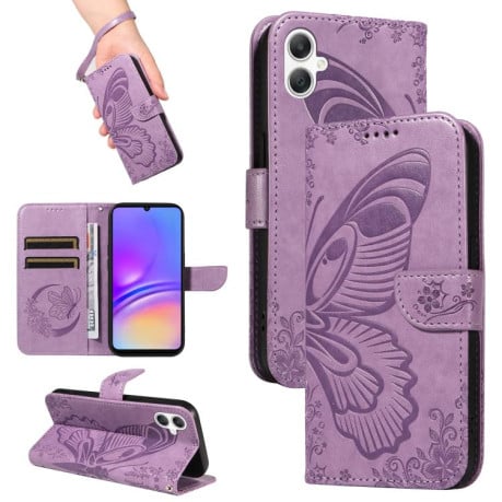 Чехол-книжка Swallowtail Butterfly Embossed Leather на Samsung Galaxy A07 5G - фиолетовый