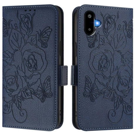 Чехол-книжка Embossed Rose RFID Anti-theft Leather для Samsung Galaxy M06 5G - синій