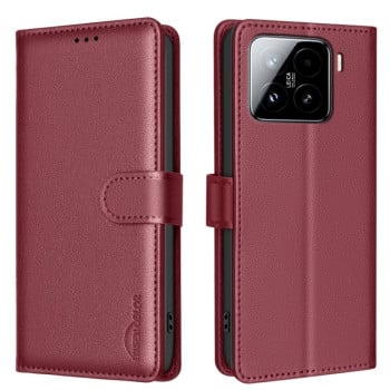 Чехол-книжка Litchi Texture RFID Anti-theft Leatherдля Xiaomi 15 Pro - красный