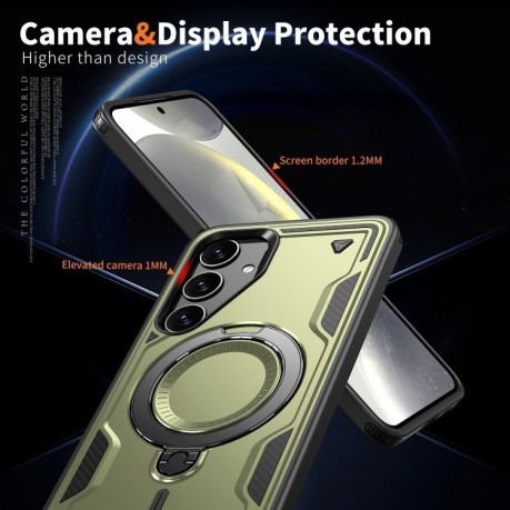 Протиударний чохол MagSafe Holder Armor PC Hybrid для Samsung Galaxy S24 FE 5G - темно-зелений