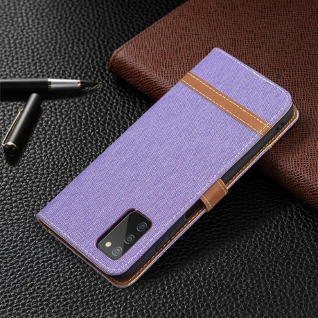 Чехол-книжка Color Matching Denim Texture на Samsung Galaxy A03s - фиолетовый