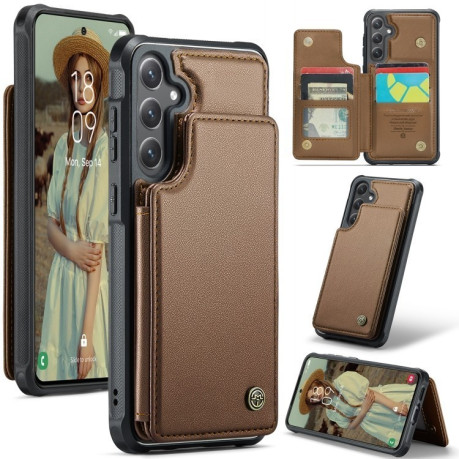 Чехол CaseMe C22 Card Slots Holder RFID Anti-theft для Samsung Galaxy S24 FE 5G - коричневый