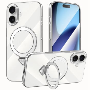 Чехол SULADA Electroplated прозрачный с MagSafe и подставкой на  iPhone 17 - серебристый