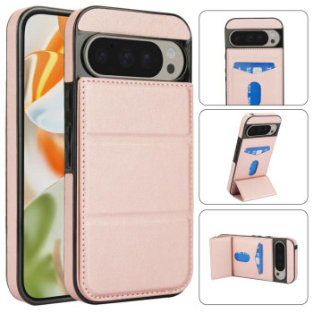 Противоударный чехол Tri-fold Holder Leather Phone Case with Card Slot для Google Pixel 9 / 9 Pro - розовое золото
