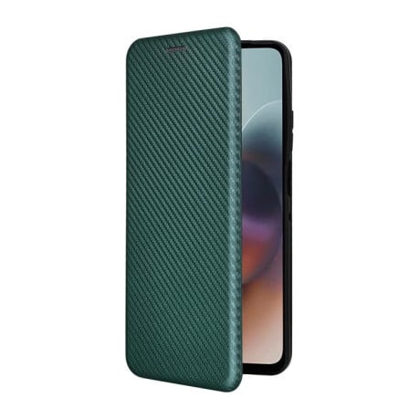 Чохол-книжка Carbon Fiber Texture на Motorola Moto G56 - зелений