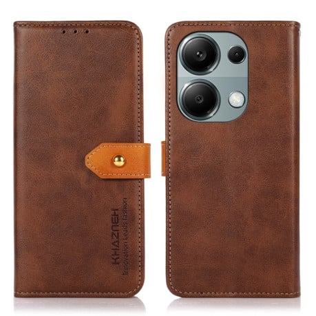 Чехол-книжка KHAZNEH Cowhide Texture на Xiaomi Redmi Note 13 Pro 4G / POCO M6 Pro 4G - коричневый