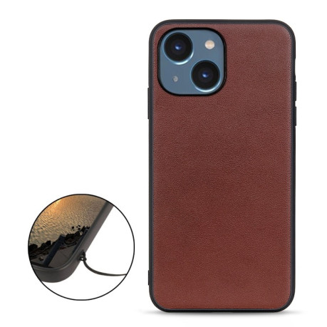 Шкіряний чохол Lambskin Texture для iPhone 14 - коричневий