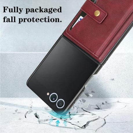 Чохол Kalebol Magnetic Button з кишенькою на карт та MagSafe на Samsung Galaxy Filp 7 - червоний