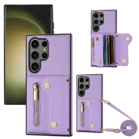 Чохол DF-09 Crossbody Litchi Texture Card Bag Designg для Samsung Galaxy S24 Ultra - фіолетовий