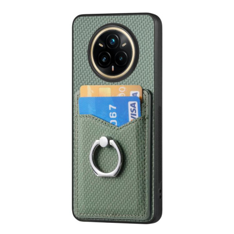 Противоударний чехол Carbon Fiber Card Wallet Ring Holder для Realme 14 Pro+ - зелений