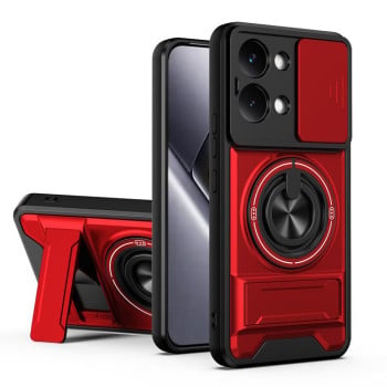 Ударостійкий чохол Lens Sliding Window Multifunctional Magnetic Shockproof зі шторкою камери для Xiaomi Poco X8 Pro Max 5G — червоний