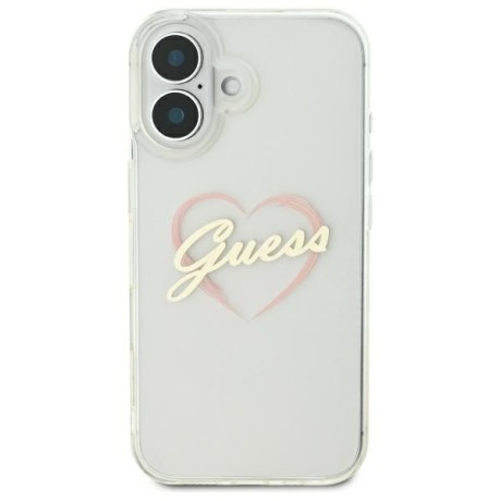 Оригинальный чехол Guess IML Heart для iPhone 16 - Transparent