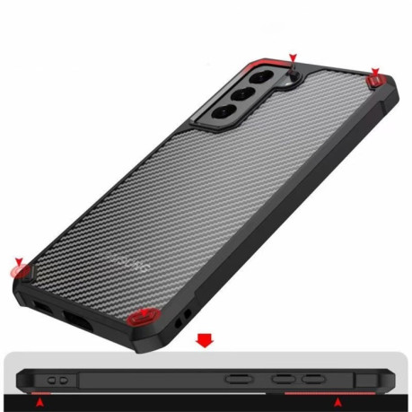 Ударозащитный чехол Transparent Carbon Fiber Texture на Samsung Galaxy S21 FE - красный