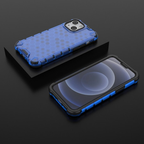 Противоударный чехол Honeycomb with Neck Lanyard для iPhone 13 mini - синий