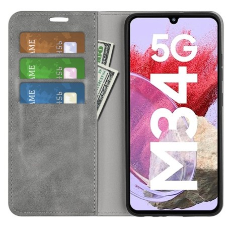 Чохол-книжка Retro Skin Feel Business Magnetic для Samsung Galaxy M34 - сірий