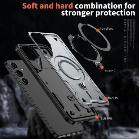 Протиударний чохол MagSafe Holder Armor PC Hybrid для Samsung Galaxy S24 FE 5G - сірий