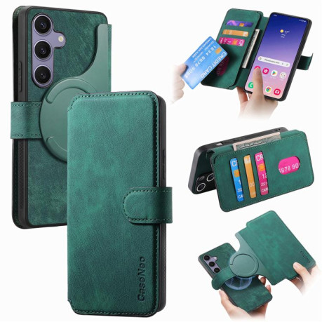 Чехол-книжка CaseNeo MagSafe RFID Anti-theft Retro Leather для Samsung Galaxy S25+ 5G - зеленый